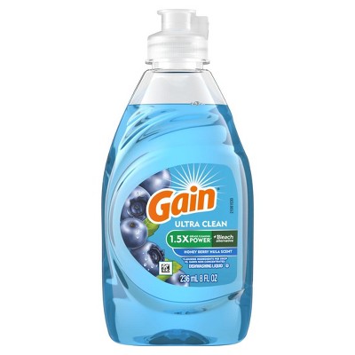 Gain Ultra + Bleach Alternative Dish Soap, Dishwashing Liquid, Honey Berry Hula, 8 Fl Oz