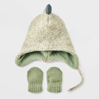 Image of Baby Boys' Dinosaur Hat and Mitts - Cat & Jack™ Green 6-12M