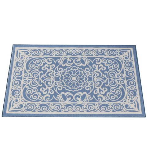 Washable Non-Slip Accent Rug, Floral Scroll, Beige and White, 26 x 45 