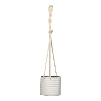 Rustic White Metal and Cotton Hanging Planter - Foreside Home & Garden