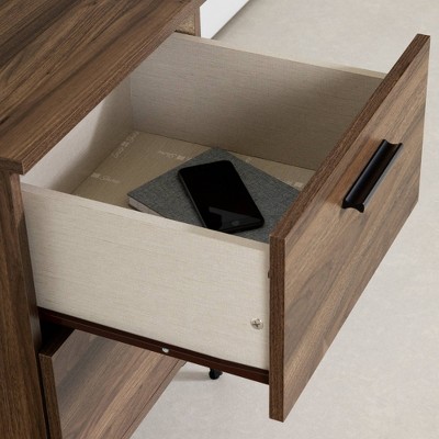 Natural Walnut Modern Nightstand with Metal Handles & Legs, 2 Drawers