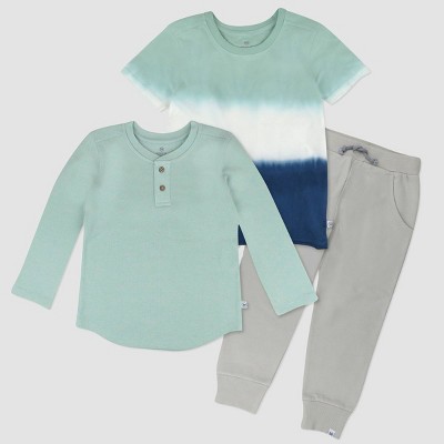 Honest Baby 3pc Organic Cotton Short Sleeve Henley T-Shirt and Sweatpant Set - Newborn