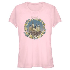 Juniors Womens Harry Potter Floral Wreath Hogwarts T-Shirt - 1 of 4