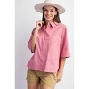 Slickblue Women's Half Sleeve Stretch Poplin Button Down Shirt, Front Pocket Hi-Low Hem Top, Mauve/Sky Blue, Size S-L - 2 of 4