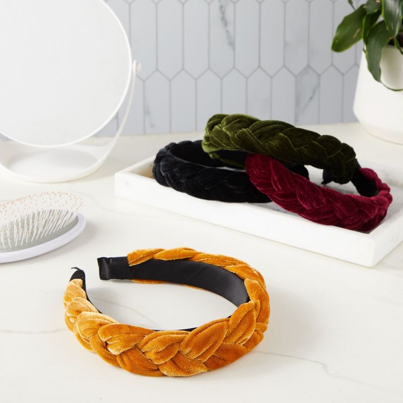 Glamlily 4 Pack Velvet Braided Headbands for Women, Wide, Non-Slip Padded Hair Accessories (4 Colors), 4 of 11