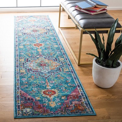 Teal and Rose Synthetic Oriental Runner Rug, 2'2" x 21'