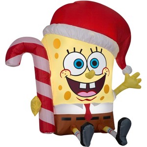 Gemmy Christmas Airblown Inflatable SpongeBob w/Candy Cane Nickelodeon, 3 ft Tall, Yellow - 1 of 2