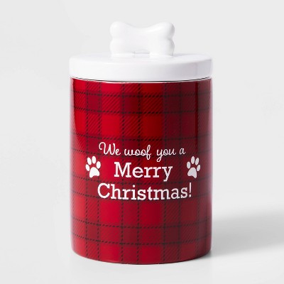 Ceramic Woof You A Merry Christmas Treat Jar Red/White - Wondershop™