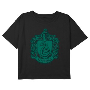 Girl's Harry Potter Classic Slytherin House Crest Crop Top T-Shirt - 1 of 3