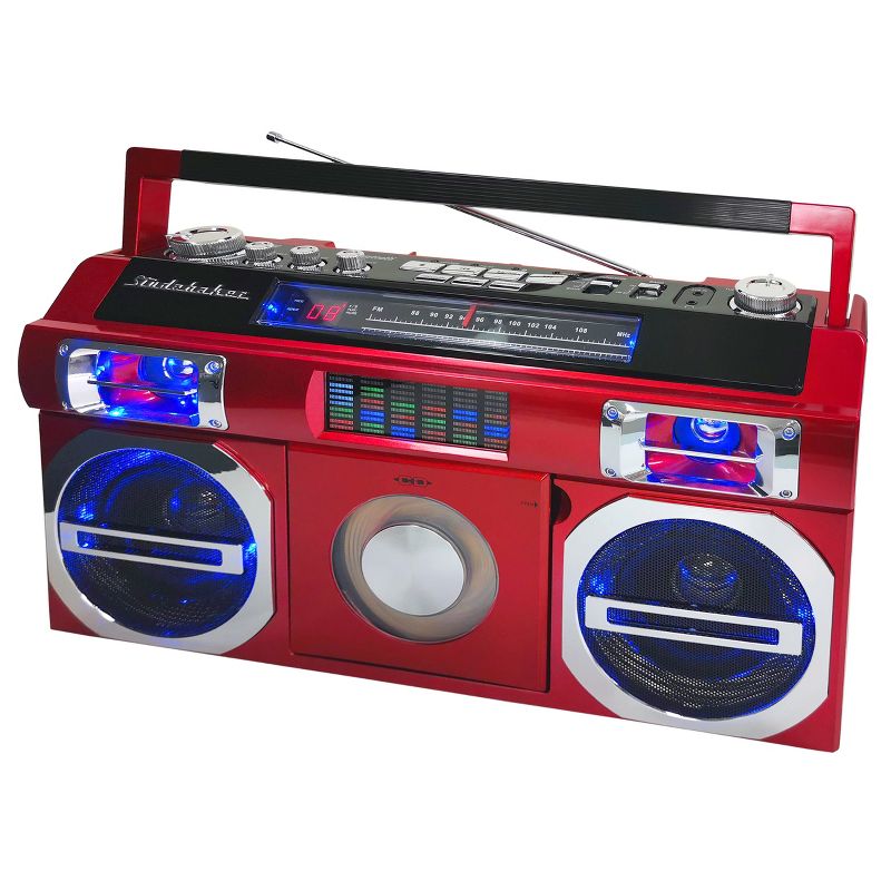 Studebaker SB2145 80's Retro Street Portable Bluetooth Boombox with FM Radio, CD Player, LED EQ and 10 Watts RMS Power, 5 of 6