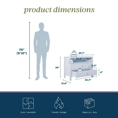 Powder Blue 2-Drawer Nightstand with Real Wood Legs