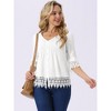 INSPIRE CHIC Women's Casual V Neck 3/4 Sleeve Hollow Out Solid Tunic Loose Summer T-Shirt - 3 of 4