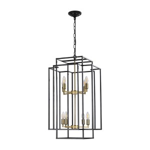 DAKAFUL 8 - Light Farmhouse Chandelier, Iron Rectangular Cage Pendant Light, Rustic Hanging Fixture for Foyer, Entryway, Living Room - 1 of 4