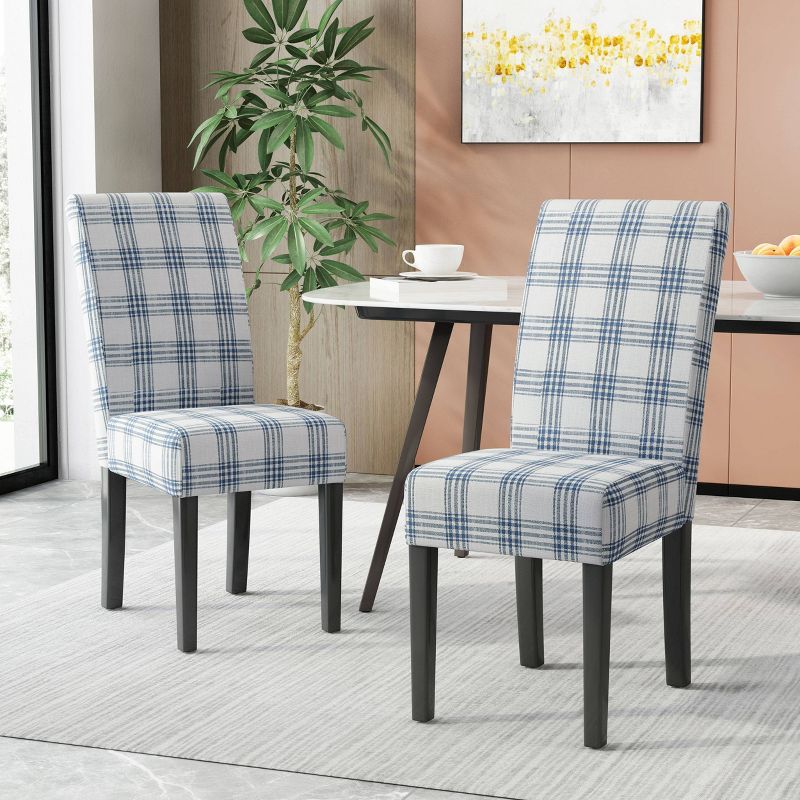 2pk Pertica Contemporary Upholstered Plaid Dining Chairs Dark Blue/Light Beige/Espresso - Christopher Knight Home, 3 of 13