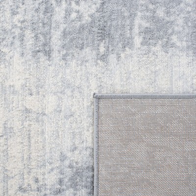 Light Grey and Ivory Abstract Synthetic Runner Rug