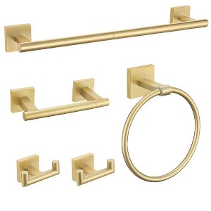 Itopfox 5 Piece Bathroom Hardware Set SUS304 Stainless Steel Includes 23.6 Inch Towel Bar Towel Ring Toilet Paper Holder Two Hooks - 1 of 4