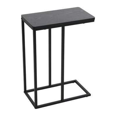 Jamestown C-Shaped for Accessiblity Side End Table Black Oak Wood Grain and Black Metal