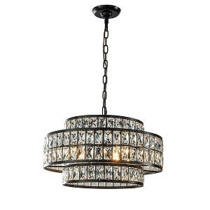 ALOADECOR Modern Crystal Chandelier Matte Black Finish Tiered Drum Pendant Light for Small Spaces Dining Room Entryway - 1 of 4