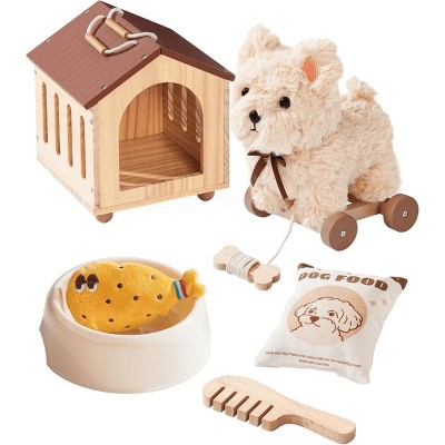 ROBOTIME Push And Pull Toys Pull Along Wooden Toy, Baby Push Walker, Toddler Toy, Pull Puppy Walking Toy, Baby Walker, Brown, 5.9"*4.88"*7.87"