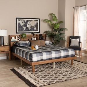 Baxton Studio Harper Mid-Century Modern Transitional Walnut Brown Finished Wood Full Size Platform Bed with Charging Station - 1 of 4