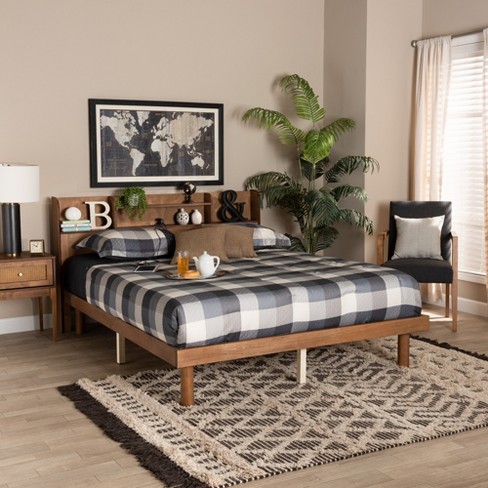 Baxton Studio Harper Mid-Century Modern Transitional Walnut Wood Platform Bed with Charging Station - image 1 of 4