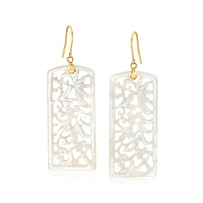 Ross-Simons Carved Mother-Of-Pearl Rectangular Drop Earrings With 14kt Yellow Gold