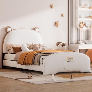 Twin Size Upholstered Platform Bed with Bear-shaped Headboard and Footboard-ModernLuxe - 1 of 4