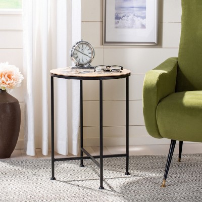 15'' Transitional Black Agate & Wood Round Side Table