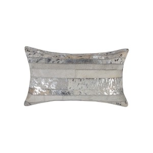HomeRoots Set of Two 12" X 20" Gray and Silver Striped Cowhide Lumbar Throw Pillows with Glitter - 1 of 4