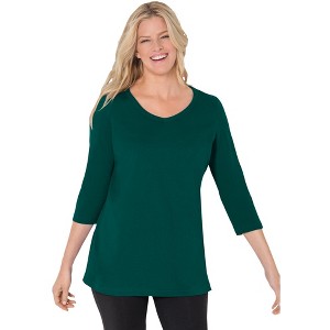 Woman Within Plus Size Perfect Three-Quarter Sleeve V-Neck Tee - 1 of 4