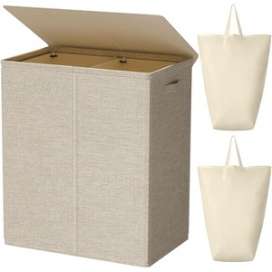 154L Double Laundry Hamper with Lid and Removable Laundry Bags, Large Dirty Clothes Hamper 2 section Collapsible Laundry Basket - 1 of 4
