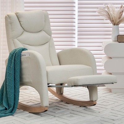 Cotton Linen Nursery Rocking Chair with Adjustable Footrest,Modern Recliner Glider for Living Room or Bedroom-Baofuwish