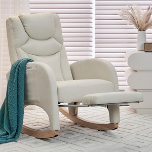 Cotton Linen Nursery Rocking Chair with Adjustable Footrest,Modern Recliner Glider for Living Room or Bedroom-Baofuwish - 1 of 4