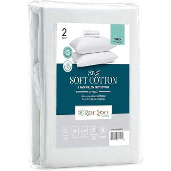 Right Choice Bedding 100% Cotton Breathable Pillow Protector with Zipper – (2 Pack)
