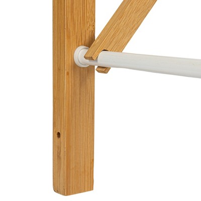 Bamboo and White Metal Wall Mount Extendable Drying Rack