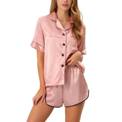 cheibear Women s Silky Satin Polka Dots Nightwear with Shorts Lounge Set Pink Large