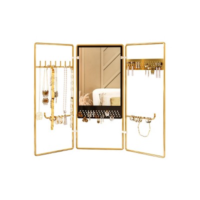 Gold Jewelry Organizer Stand – 3-Piece Foldable