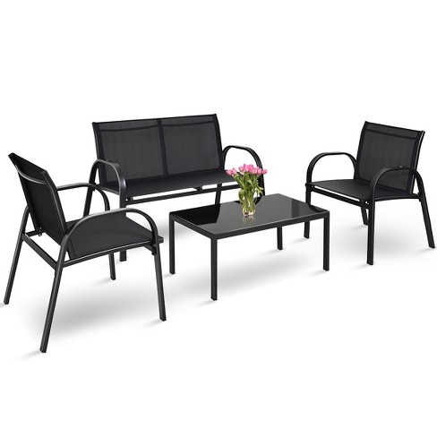 Tangkula 4PCS Black Furniture Set Chairs Coffee Table Patio Garden Brand New - image 1 of 4