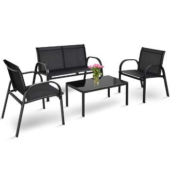 Tangkula 4PCS Black Furniture Set Chairs Coffee Table Patio Garden Brand New