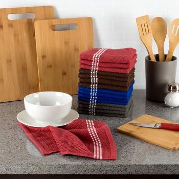 100% Combed Cotton Dish Cloths Pack-Absorbent Popcorn Terry Weave-Kitchen Dishtowels, Cleaning/Drying by Hastings Home (16 Pack-Multiple Colors)