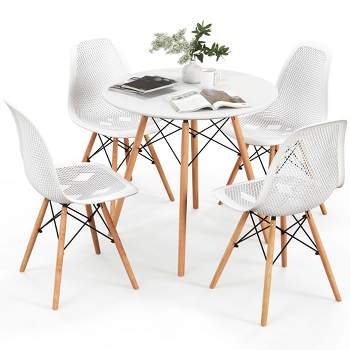 Costway 5 PCS Dining Table Set for 4 Persons Modern Round Table & 4 Chairs with Wood Leg Green/White