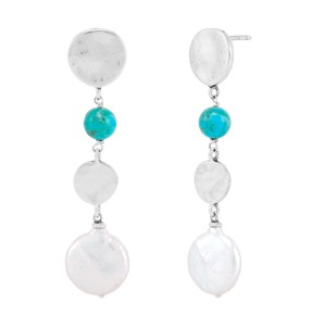Silpada 'Sending Signals' Sterling Silver Compressed Teal Turquoise and White Freshwater Pearl Drop Earrings - 1 of 4