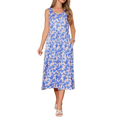 INSPIRE CHIC Women's Summer Sleeveless Beach Boho Vintage Floral Flowy Sundress with Pocket