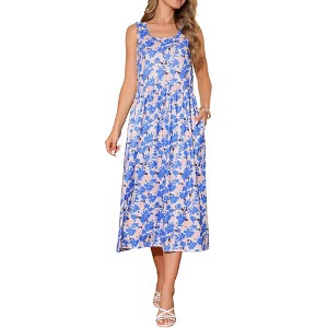 INSPIRE CHIC Women's Summer Sleeveless Beach Boho Vintage Floral Flowy Sundress with Pocket - 1 of 4