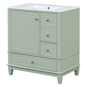 XINGHANZHENXUAN Bathroom Vanity with Sink & 3 Drawers, Soft-Close Solid Wood Cabinet with Ceramic Sink & Ample Storage - 1 of 4