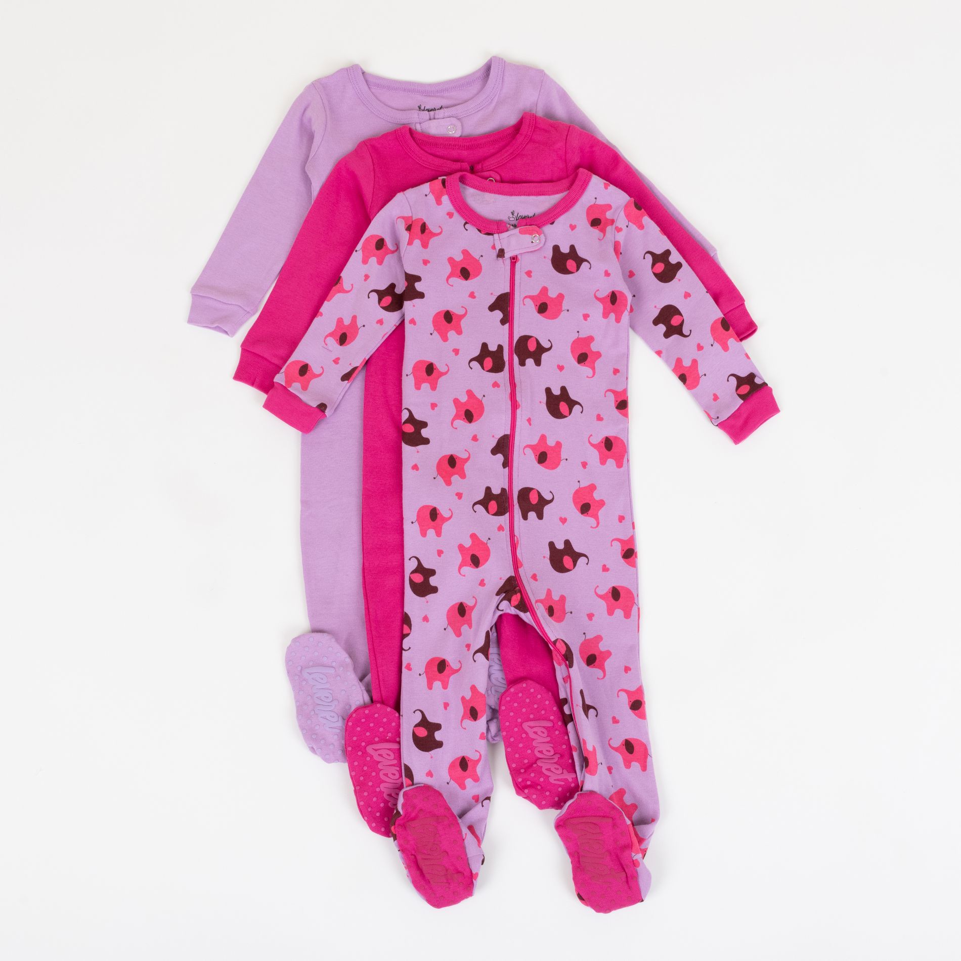 Leveret Girls Cotton Baby Footed Pajamas – 3 Pack – Pink & Purple Mix Sleepers