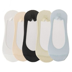 Anna-Kaci 5 Pairs Women No Show Mesh Panel Socks Low Cut Stretch Cotton Liner Non-Slip Design for Ballet Flats and Loafers - 1 of 4