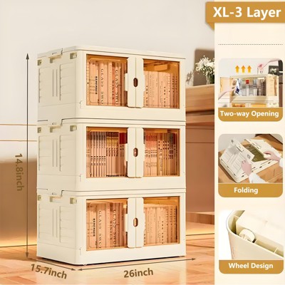 Musment Stackable Plastic Storage Bins with Lids -  Foldable Storage Boxes with Doors & Wheels, Portable and Lockable Organizer Boxes for Living Room