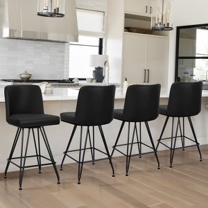 Bekrvio 26" Swivel Counter Height Bar Stools with Back-Faux Leather/Velvet Upholstered, V-Shaped Metal Legs-Modern Counter Stools for Kitchen Island - 1 of 4