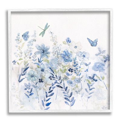 Stupell Industries Delicate Blue Floral Garden Framed Giclee Art
